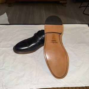 FERRAGAMO Dark Blue Leather Cap-Toe Monk Strap Dress Shoes
